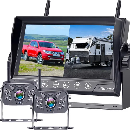 Cámara de respaldo para RV HD1080P, 2 cámaras con llave táctil de 7 pulgadas, monitor DVR, señales digitales estables, sistema de cámara de visión