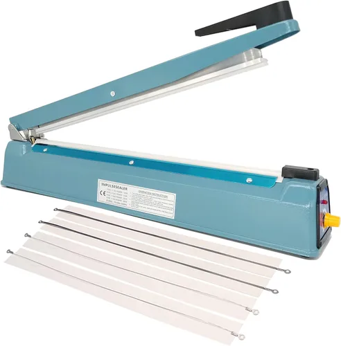Sellador térmico de 16 pulgadas para bolsas de plástico, sellador térmico de bolsas de plástico de metal, sellador térmico de bolsas de mylar, Azul