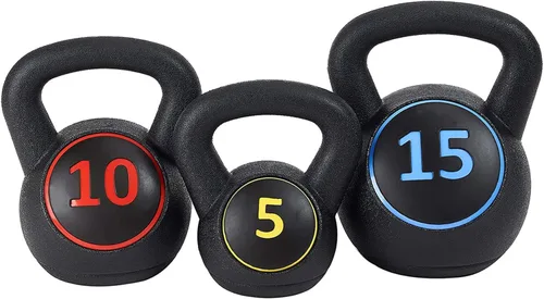 BalanceFrom Juego de pesas rusas de vinilo, opciones de 30/45/50/75 libras, pesas de entrenamiento de fuerza rellenas de cemento con agarre