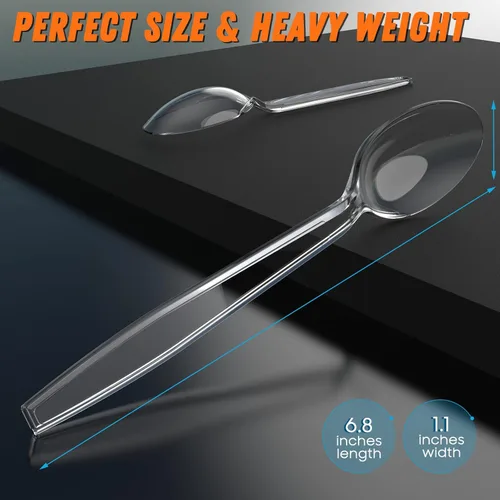 Miniatura 5 de Dipoo 6.8" Cucharas de plástico transparente resistentes con resistencia al calor y libres de BPA, cubiertos de plástico sólidos y duraderos