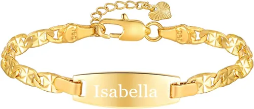 Miniatura 152 de Pulsera de barra para bebé: chapado en oro de 18 quilates, pulsera con placa de identificación personalizada para niños pequeños de mamá, nombre