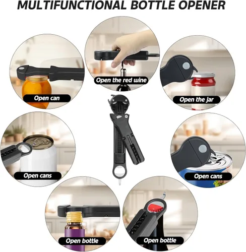 Miniatura 2 de 7 en 1 Abridor de Tarros, Abridor de Botellas y Abridor de Vino para Personas Mayores con Artritis, Manos Débiles, Abridor de Latas Magnético Negro