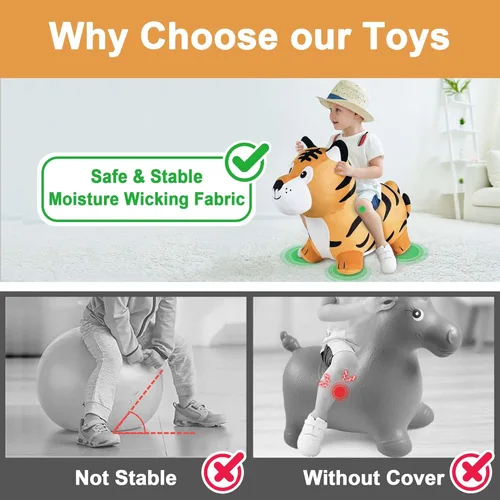 Miniatura 4 de iPlay, iLearn Saltarin Amigos Tigre, Caballo Saltarín para Niños Pequeños, Juguetes de Felpa para Montar y Saltar con Bomba, Jinete Inflable