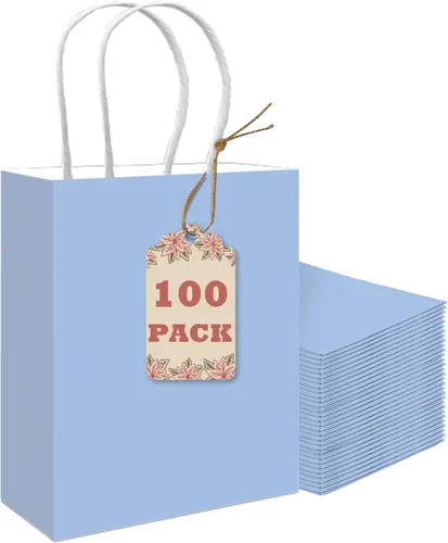 Miniatura 14 de qiqee Bolsas de regalo pequeñas de papel multicolor con asas a granel para fiesta arcoíris - 8.3"x6"x3.15" 100 piezas