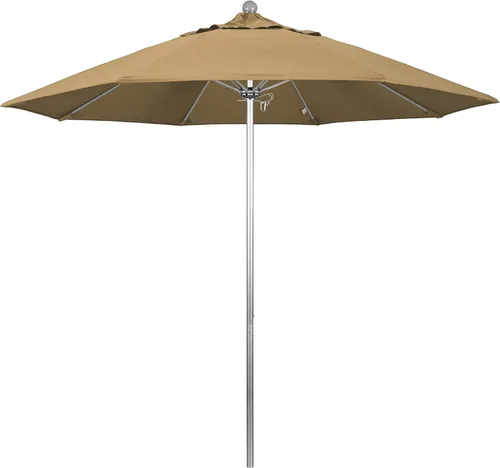 Miniatura 18 de California Umbrella Paraguas redondo de aluminio/fibra de vidrio de 9', empuje abierto, poste de plata, tela azul real de olefina