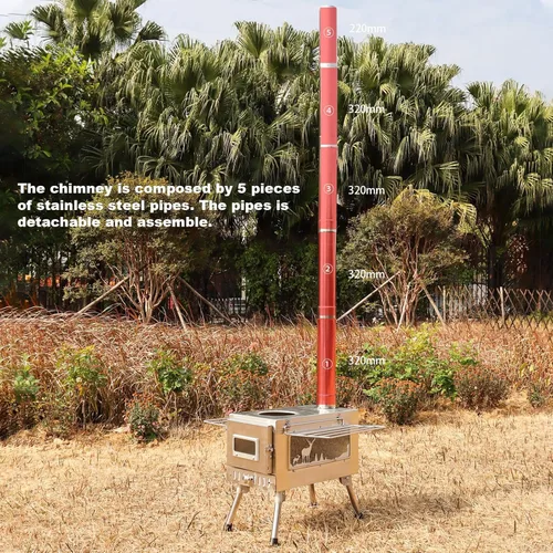 Miniatura 7 de Estufa para Tienda de Campaña al Aire Libre Estufa de Camping Portátil Estufa de Acero Inoxidable con Tubo de Chimenea para Cocinar al Aire Libre