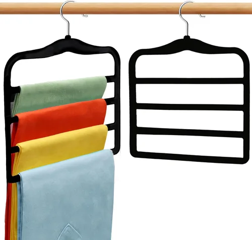 Miniatura 11 de Organizadores y almacenamiento de armario, paquete de 3 perchas de terciopelo para pantalones, ahorro de espacio, antideslizantes, organizador de 5