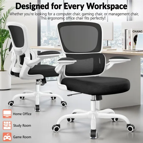 Miniatura 8 de BESTFAIR Silla de oficina ergonómica, silla de escritorio de malla transpirable cómoda con soporte lumbar, silla de computadora, silla de escritorio