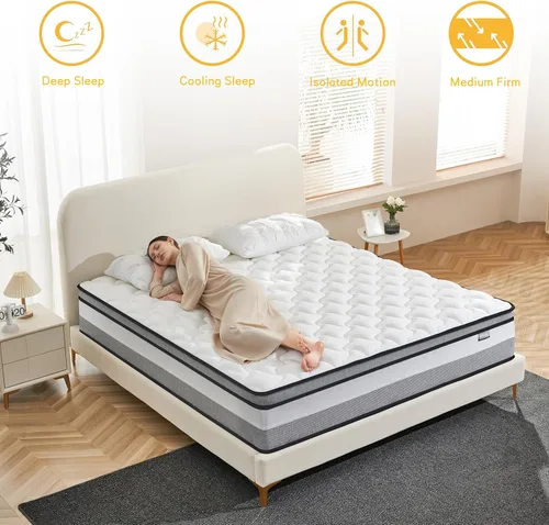 Miniatura 2 de Colchón King, Colchones King Size de 14 Pulgadas Firmeza Media - Espuma Viscoelástica de Gel Refrescante y Bobinas de Bolsillo Zonificadas