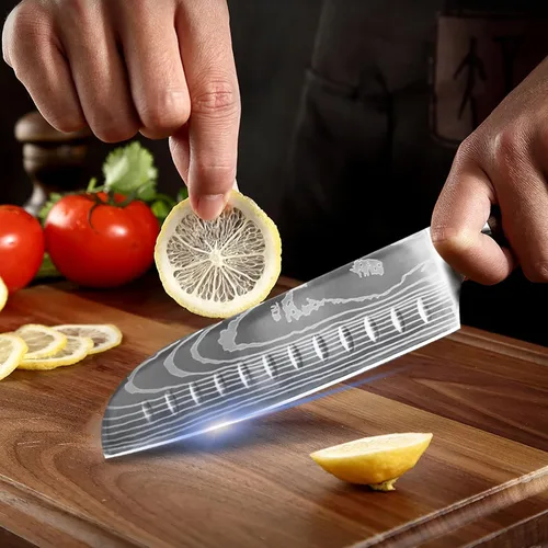 Miniatura 6 de Juego de 7 cuchillos de cocina con bloque magnético - Acero inoxidable de alto carbono, forjado a mano, apto para lavavajillas - Juego de cuchillos