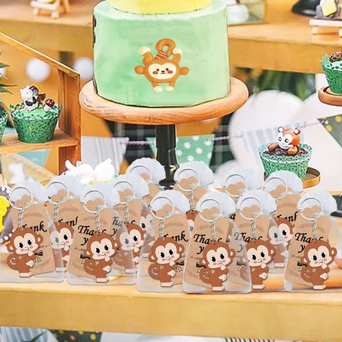 Miniatura 4 de El paquete de 60 recuerdos de fiesta de mono incluye 20 llaveros de mono, 20 etiquetas de agradecimiento, 20 bolsas de regalo para fiesta de safari