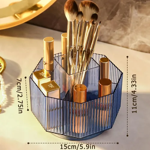 Miniatura 3 de LINFIDITE Organizador de maquillaje giratorio de 360° con soporte, caja de exhibición de cosméticos transparente, organizador de brochas