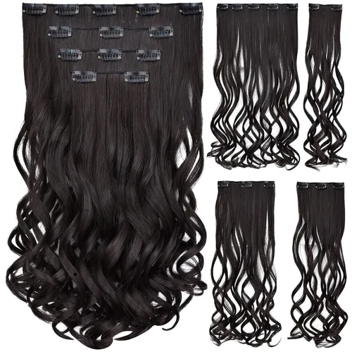 Miniatura 25 de Extensión de cabello negro oscuro, extensiones de cabello con clip, de 18 pulgadas, ondulado, sintético, 5.5 onzas, HSPCYGG de 22 pulgadas, cabello