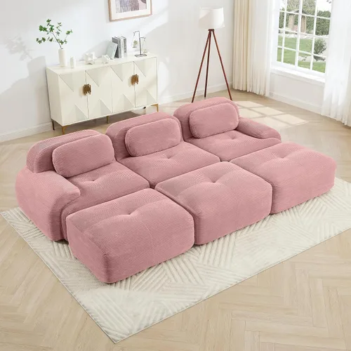 Miniatura 36 de Sofá modular sin hueso de 117 pulgadas, sofá modular en forma de L para sala de estar, sofá comprimido con asiento profundo, sofá nube de pana