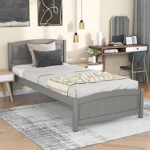 Miniatura 12 de Harper & Bright Designs Base de cama de tamaño individual, cama de plataforma de madera con cabecero, cama de plataforma individual con soporte