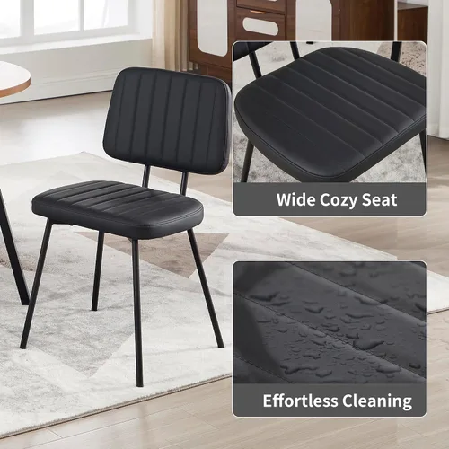 Miniatura 4 de VipDesk Juego de 2 sillas de comedor tapizadas de piel sintética, sillas de comedor modernas de mediados de siglo para cocina, comedor con respaldo