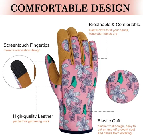 Miniatura 3 de Guantes de Jardinería de Cuero MERTURN para Mujeres, Guantes de Jardín a Prueba de Espinas, Guantes de Trabajo Compatibles con Pantalla Táctil, P