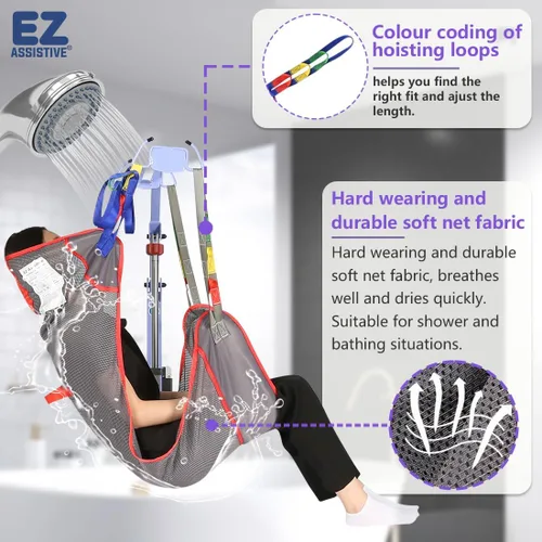 Miniatura 5 de EZ Assistive Eslinga universal de elevación de pacientes de cuerpo completo para elevación o traslado de pacientes, honda de elevación con tela