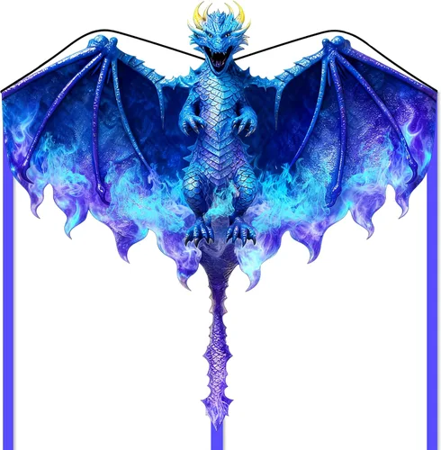 Miniatura 10 de Fiery Dragon - Cometa enorme de 54 pulgadas para niños y adultos, cuerda de una sola línea fácil de volar con cola de 160 pulgadas para viajes a