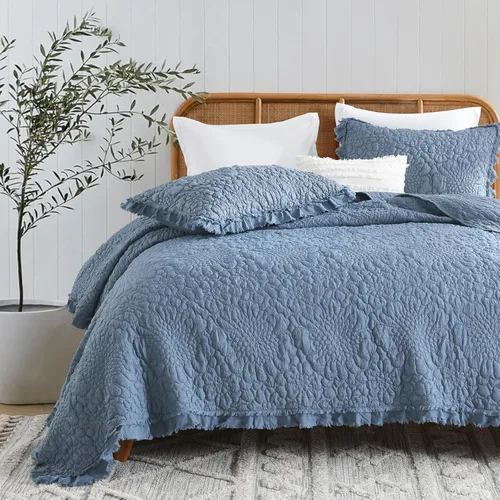 Miniatura 11 de HORIMOTE HOME Edredón beige con volantes, tamaño individual, microfibra lavada a la piedra, ligera, arrugada, rústica, desgastada, elegante, 2