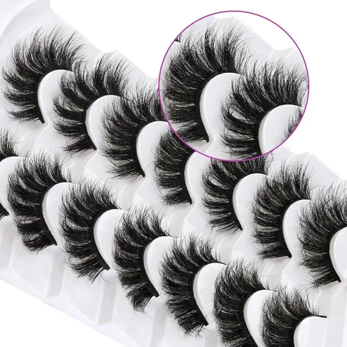 Miniatura 2 de Losha - Pestañas postizas súper espesas, imitación visón, de 20 mm de largo. Pestañas postizas dramáticas, largas y completas. Paquete de 7 pares
