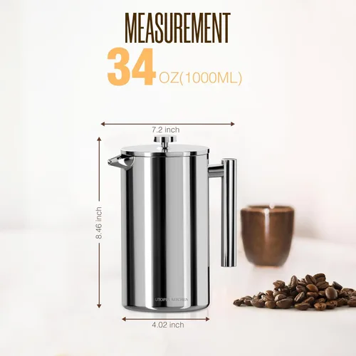 Miniatura 2 de Cafetera francesa - para café espresso y té - por Utopia Kitchen, Acero inoxidable Plateado