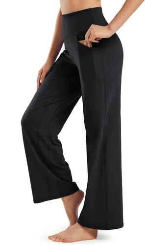 Miniatura 5 de Promover - Pantalones anchos para mujer, pantalones de yoga con bolsillos, cintura alta, elásticos, pantalones de chándal, talla pequeñaregularalta