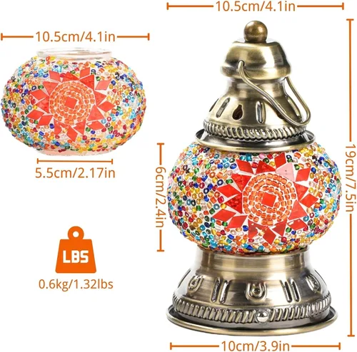 Miniatura 2 de Lámpara de mosaico turco recargable mejorada, hecha a mano, estilo marroquí, luz de campamento con batería de 1800 mAh, banco de energía USB