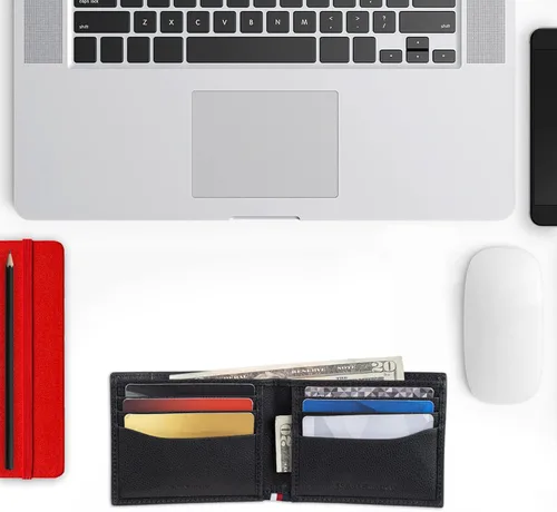 Miniatura 6 de Tommy Hilfiger billetera de piel para hombre, delgada y plegable, con 6bolsillos para tarjetas de crédito y ventana extraíble para identificación