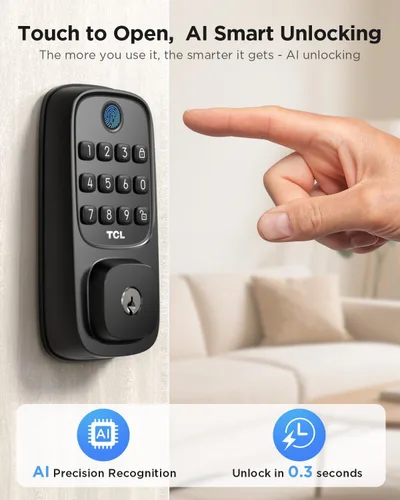 Miniatura 2 de TCL Cerradura inteligente Wi-Fi D1, cerradura de puerta de huellas dactilares, cerradura de cerrojo de entrada sin llave para puerta delantera, WiFi