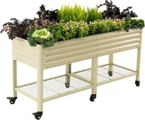 Miniatura 24 de Cama de jardín elevada rodante - Serie V, camas de jardín de 2' x 4' con patas y estante de almacenamiento para patio y porche, capacidad
