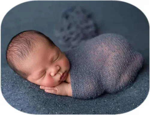 Miniatura 7 de Newborn Photography Props Wrap Stretch Long Ripple Blanket Yarn Baby Photo Props Boy Girl Cloth Fabric Layer Azul Oscuro