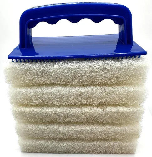 Miniatura 6 de Limpiador de baño con mango de 6 piezas, cepillo de esponja de limpieza resistente, almohadillas de limpieza para baño, blanco, antiarañazos, quitar