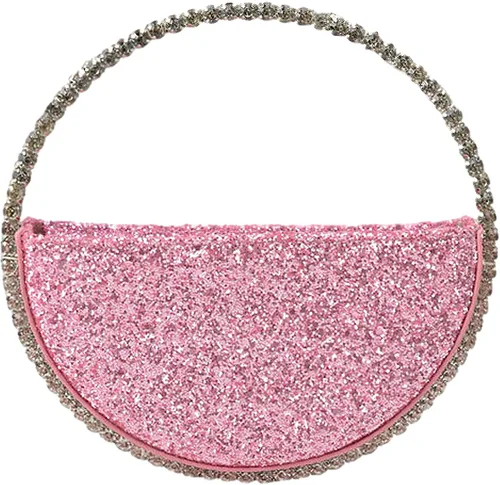 Mini corazón forma redonda Rhinestone embrague bolso bolso marco diamante brillo lentejuelas brillantes bolso de noche boda fiesta