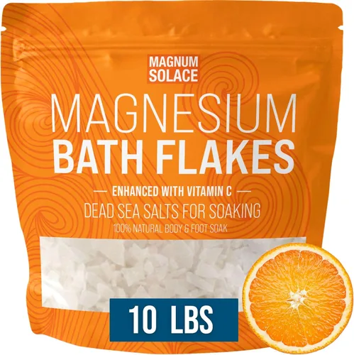 Copos de magnesio para baño, copos de cloruro de magnesio, sales del mar muerto para remojar, mejoradas con cristales de vitamina C, 10 libras