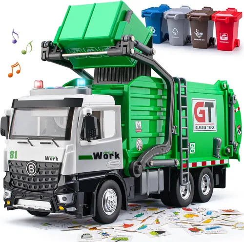 Camión de basura de juguete para niños, camión de basura grande de 12 pulgadas con luces y sonidos, juego de juguetes de reciclaje de gestión de
