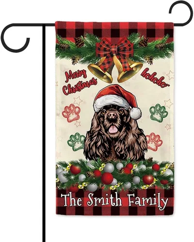 Miniatura 16 de Bandera de jardín de Navidad de 12.5 x 18 pulgadas, anillo de bola de Navidad para perro chihuahua, campana, corona, bandera de búfalo rojo, a