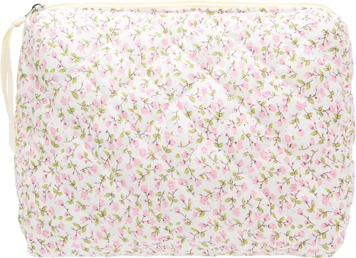 Miniatura 54 de PAZIMIIK - Bolsa de maquillaje de algodón para mujer, grande, acolchada para viaje, Rosa (Bow Pink), Vintage