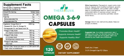 Miniatura 6 de Omega 3-6-9 de alta potencia, suplemento natural 100% de origen vegano para la salud del corazón, el cerebro y la movilidad, suministro de 2 meses