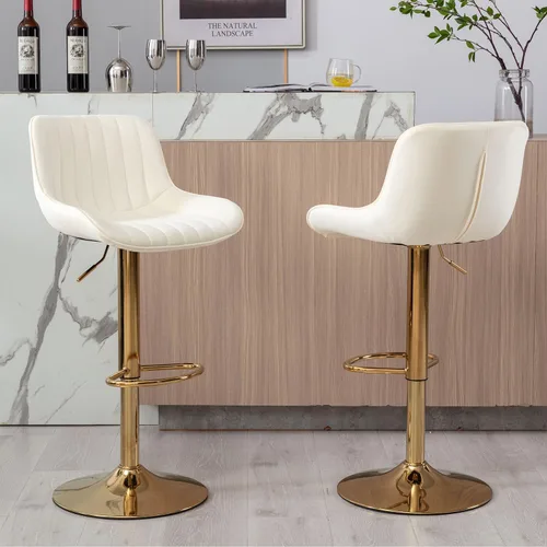 Miniatura 2 de ECHINGLE Juego de 2 taburetes de bar de terciopelo, taburetes de bar giratorios de altura de mostrador con respaldo y altura ajustable, modernos