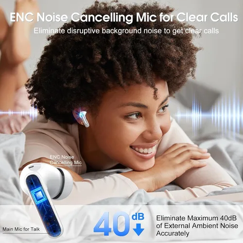 Miniatura 3 de Auriculares inalámbricos, auriculares Bluetooth HiFi estéreo, auriculares intrauditivos con 40H de reproducción, auriculares Bluetooth 5.3 2024