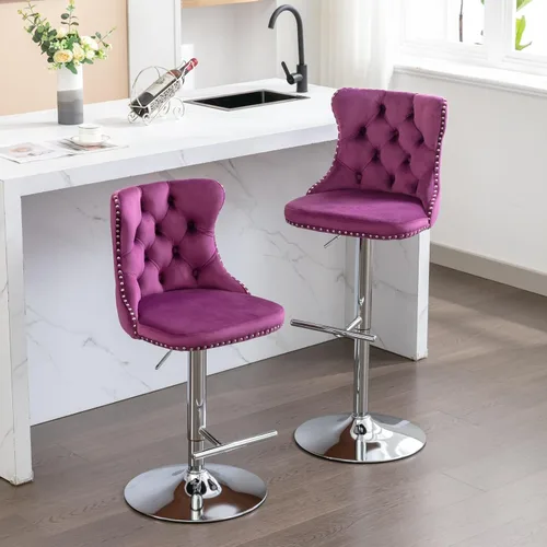 Miniatura 36 de Aoowow Juego de 2 taburetes de bar giratorios, taburetes de bar ajustables con respaldo de terciopelo copetudo, sillas de bar modernas tapizadas
