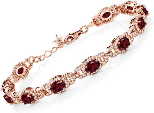 Miniatura 27 de Gem Stone King 18K Rose Gold Plated Silver Oval Gemstone Birthstone Tennis Bracelet For Women Oval 6X4MM 7 Inch With 1 Inch Extender Fine
