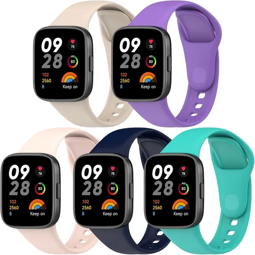 FitTurn Correas de 5 colores compatibles con Xiaomi Mi Watch Lite 3/Redmi Watch 3, correa deportiva de repuesto de silicona suave ajustable para