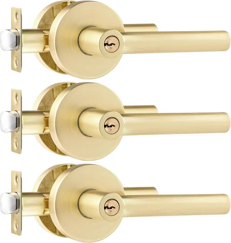 Miniatura 34 de Leydebong Paquete de 1 manija de puerta de entrada resistente dorada (para oficina y puerta delantera) reversible para lado derecho e izquierdo