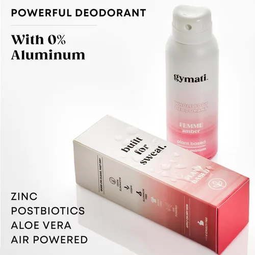 Miniatura 3 de Gymati Desodorante natural en espray corporal, sin aluminio, mezcla a base de plantas con aloe y zinc, protección contra olores de larga duración