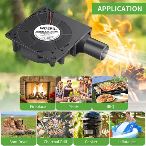 Miniatura 2 de Ventilador eléctrico pequeño de 4.724 in x 1.260 in para barbacoa de 12 V con controlador para soplador de aire de jaula de ardilla, ventilación