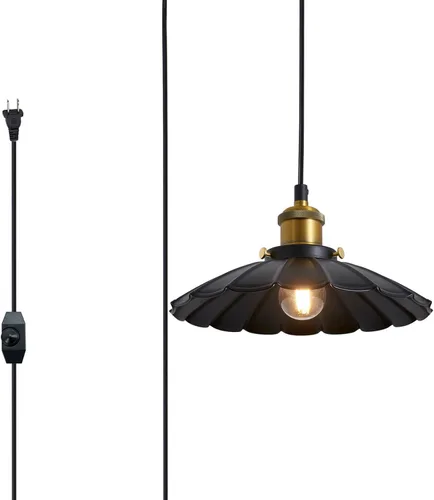 Miniatura 12 de Lámpara colgante negra, lámpara colgante retro de 9.8 pulgadas para dormitorio, luces colgantes brillantes de cocina, sala de estar, 6.5 pies