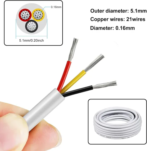 Miniatura 5 de Cable de calibre 20 de 10 pies, 3 conductores, cable eléctrico de 20 AWG, cable de cobre estañado trenzado sin oxígeno 20/3, cable de bajo voltaje