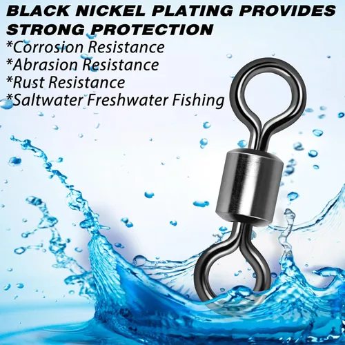 Miniatura 4 de Alwonder Barril de pesca giratorios, paquete de 40 a 100 aparejos de pesca giratorios de agua salada giratorios rodantes resistentes de terminal